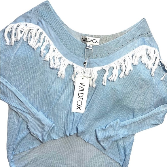 Wildfox Baby Pastel Blue Knit Waylon Fringe Western Sweater Size Medium - Picture 6 of 17